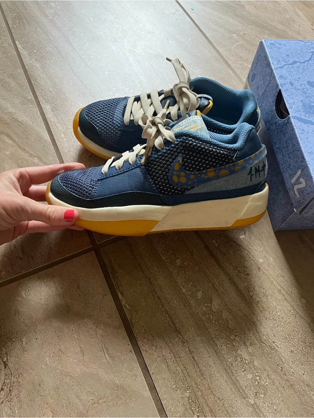 Ja 1 Nike Kids Blue and Yellow Low-Top Sneakers